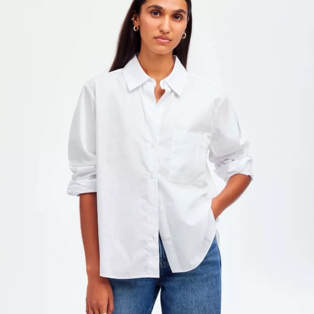 Madewell Eyelet White Easy Y-Neck Button Down Long Sleeve Shirt XL NWT